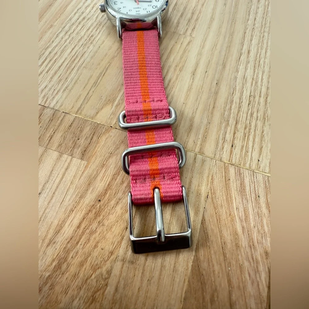 Timex weekender ladies pink and orange strap watch NEW BATTERY